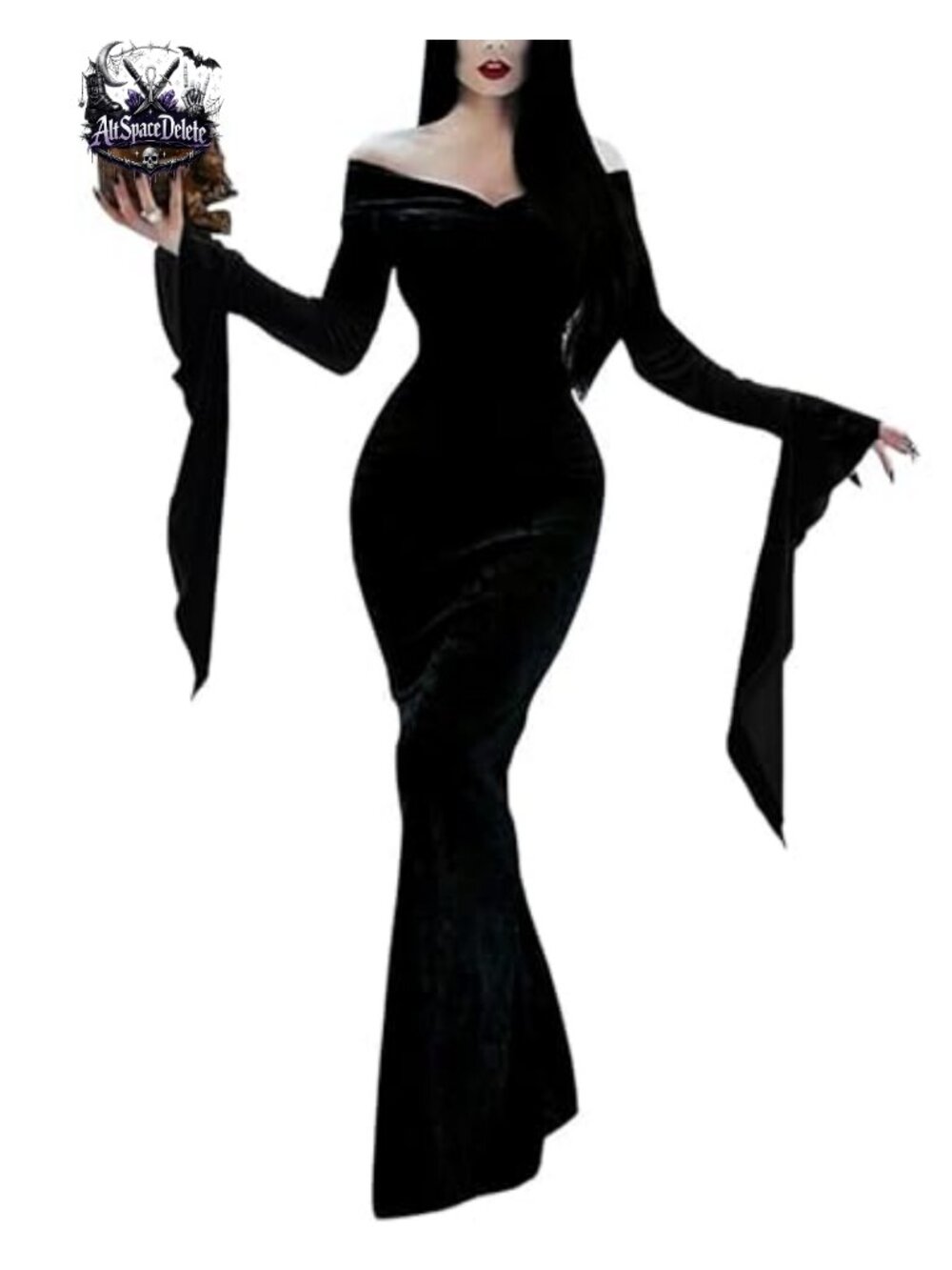 Velvet Gothic Maxi Dress Off Shoulder Long Sleeve Halloween Costume